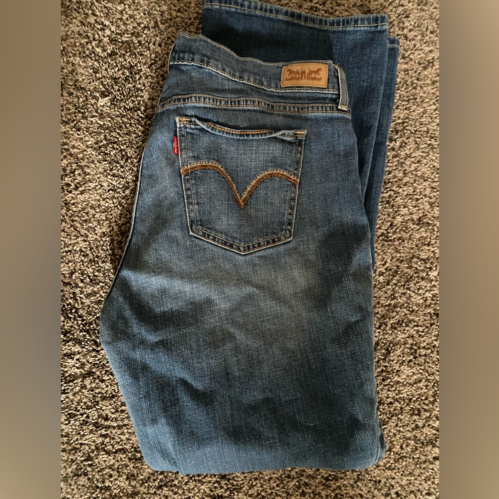 Levis Jeans 12 14 Stretch Blue Denim Embroidered Pockets Missing Content Sz Tag